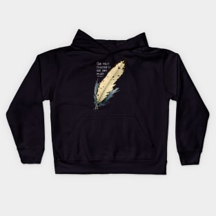 National Native American Heritage Month: Eagle Feather, "Our first teacher is our own heart" – Cheyenne Proverb on a Dark Background Kids Hoodie